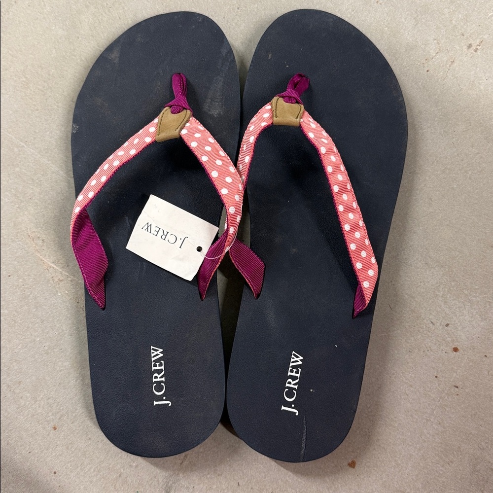 NWT J.Crew Pink & White Grosgrain Polka Dot Sandals